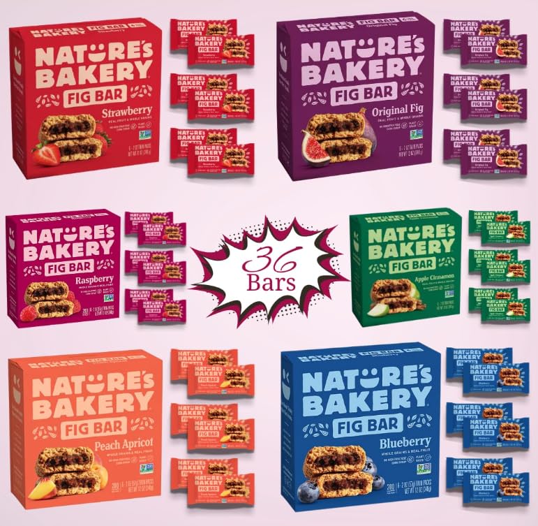Whole wheat Fig Bars Original Real Fruit - 36 ct. 6 Boxes, 2 Ounce (Pack of 36) + 4 MIMM Mints |Great for a gift basket idea.