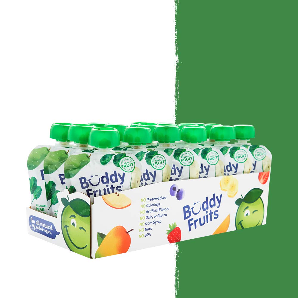 Buddy Fruits & Veggies Snacks To Go Pear Spinach Unsweetened Applesauce 3.2Oz Pouch (18Pk) Gluten-Nut-Dairy-Preservatives-Bpa Fr
