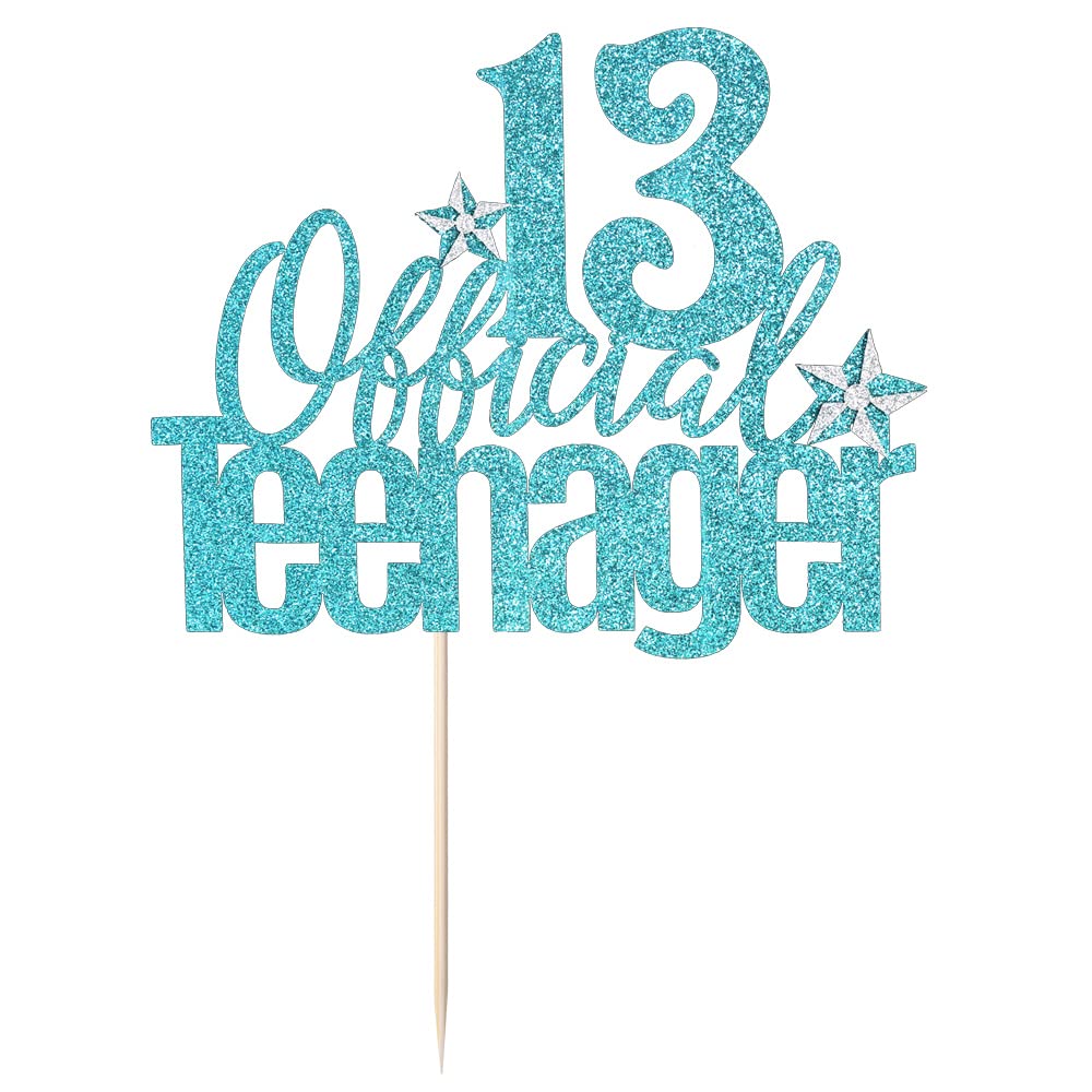 Qertesl 13th Birthday Cake Topper, Blue Cardboard Decoration for Boys and Girls, Cheers to 13 Years, Model Qertesl