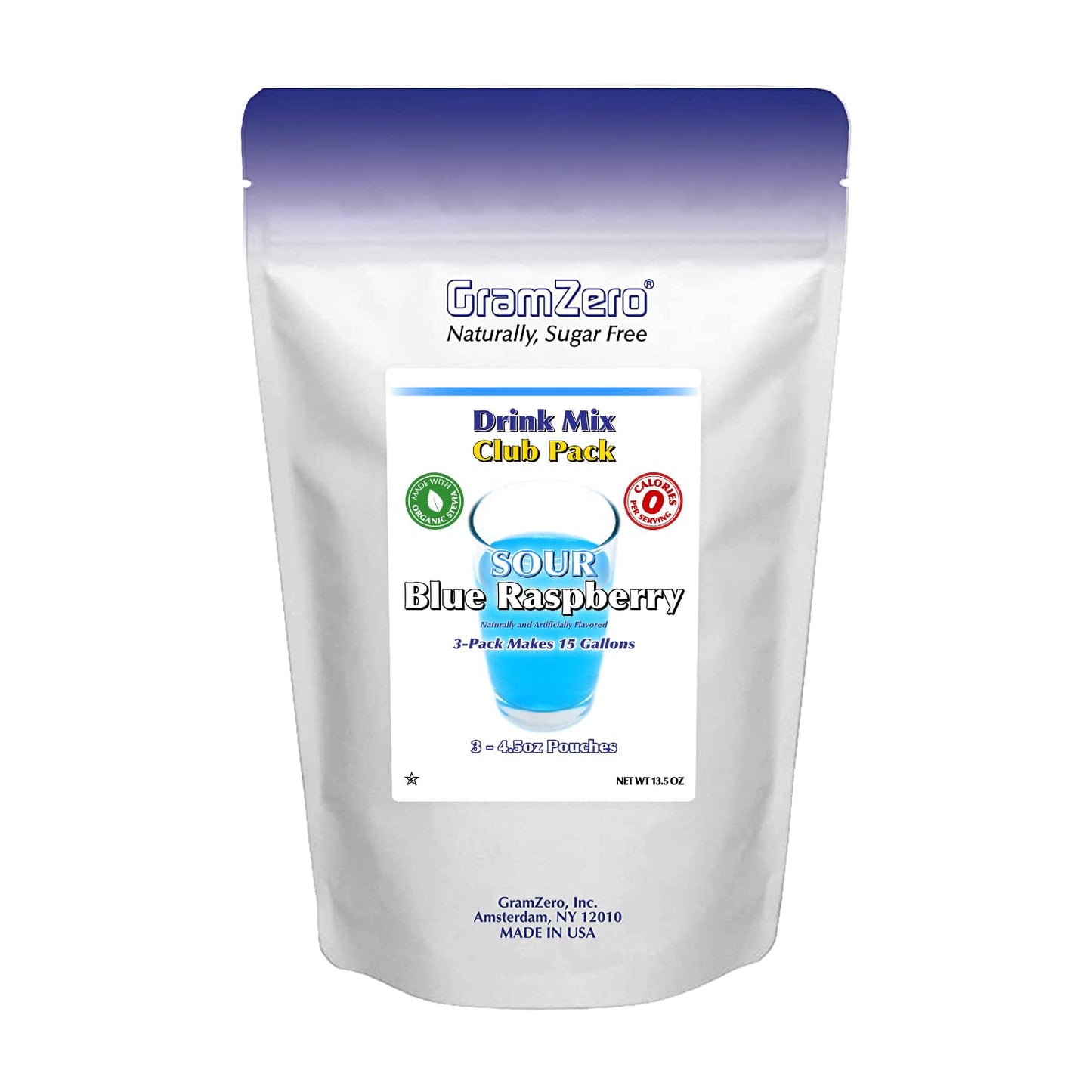 Gramzero Sour Blue Raspberry Zero Calorie Sugar Free Drink Mix, Great For Nutrition Club Loaded Tea, Stevia Sweetened