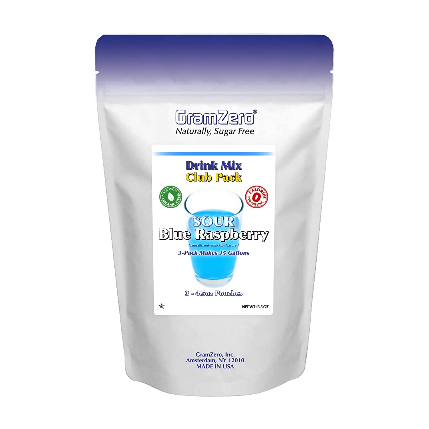 Gramzero Sour Blue Raspberry Zero Calorie Sugar Free Drink Mix, Great For Nutrition Club Loaded Tea, Stevia Sweetened
