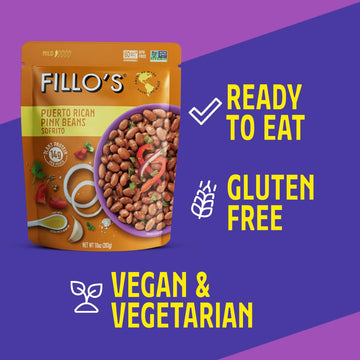 Fillo'S Puerto Rican Pink Beans, Ready To Eat Sofrito Beans, 10 Oz Pk Of 6, Gluten-Free, Preservative-Free, Microwavable Meals,