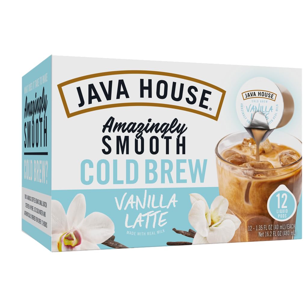 JAVA HOUSE French Vanilla Latte Cold Brew Coffee Pods  (12 Count) Peel and Pour Pods Hot or Iced