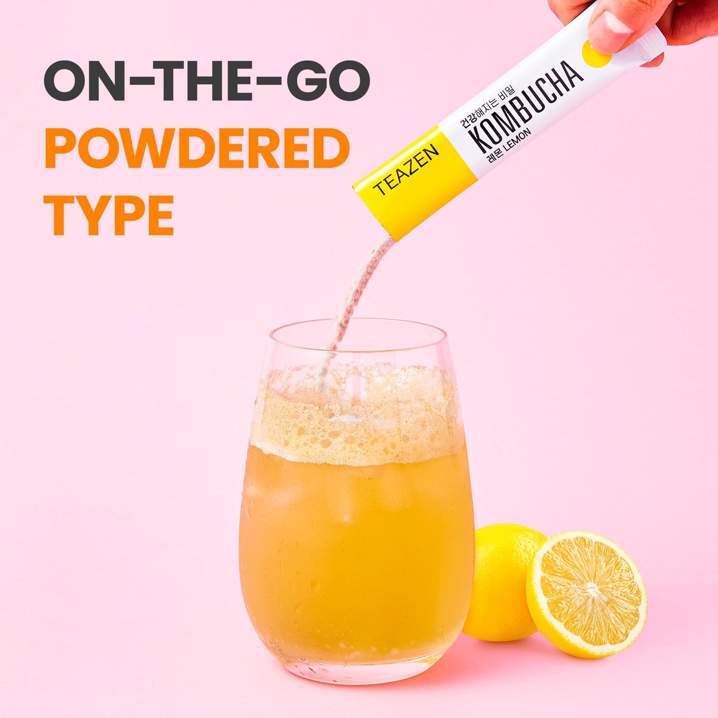 TEAZEN Lemon Kombucha Tea, Sugar Free Hydration Drink Mix, 30 Servings, Live Probiotics & Prebiotics
