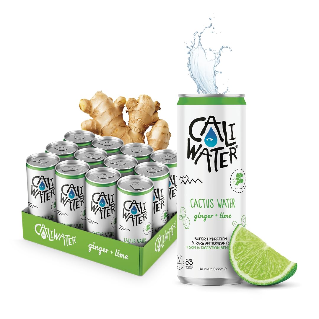Caliwater - Organic Cactus Water - Ginger And Lime - 5G Sugar, 25 Calories - Coconut Water Alternative - Natural Plant Based Hyd
