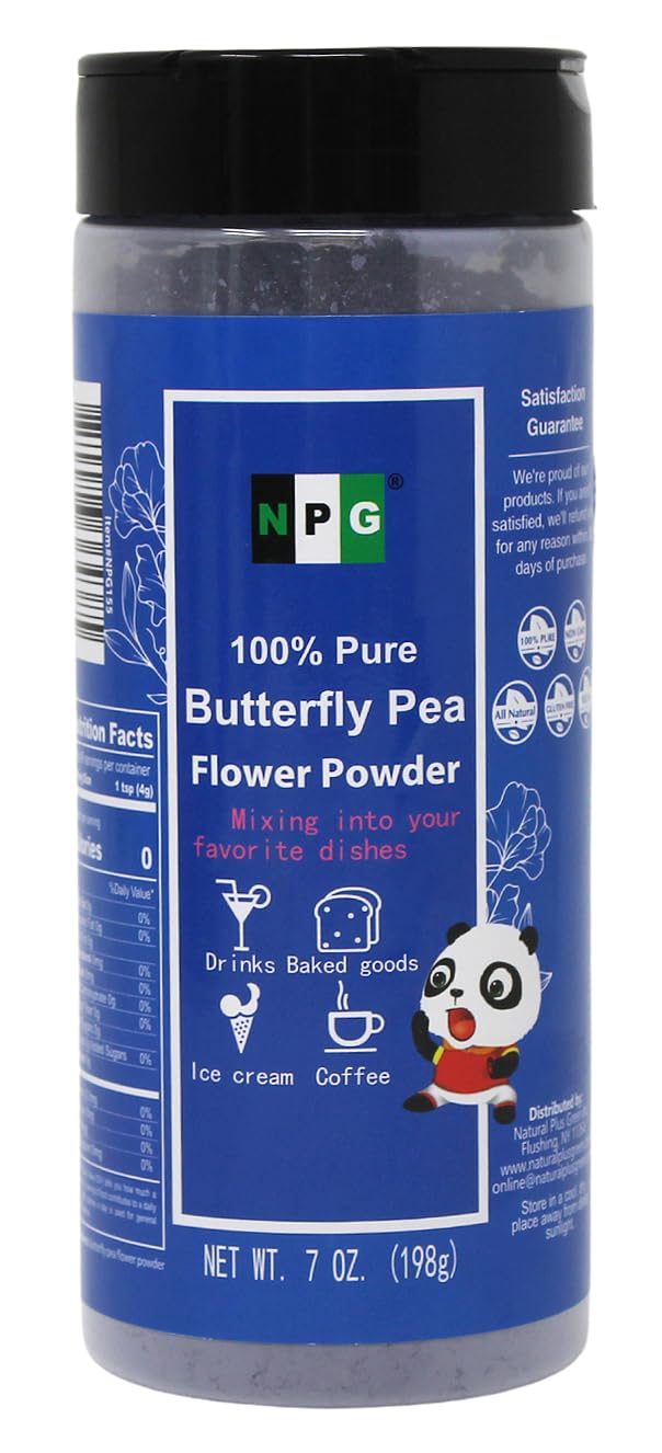 NPG 100% Pure Blue Butterfly Pea Flower Powder, 7 oz, All Natural Non-GMO, Vegan, Rich in Antioxidants, Gluten Free