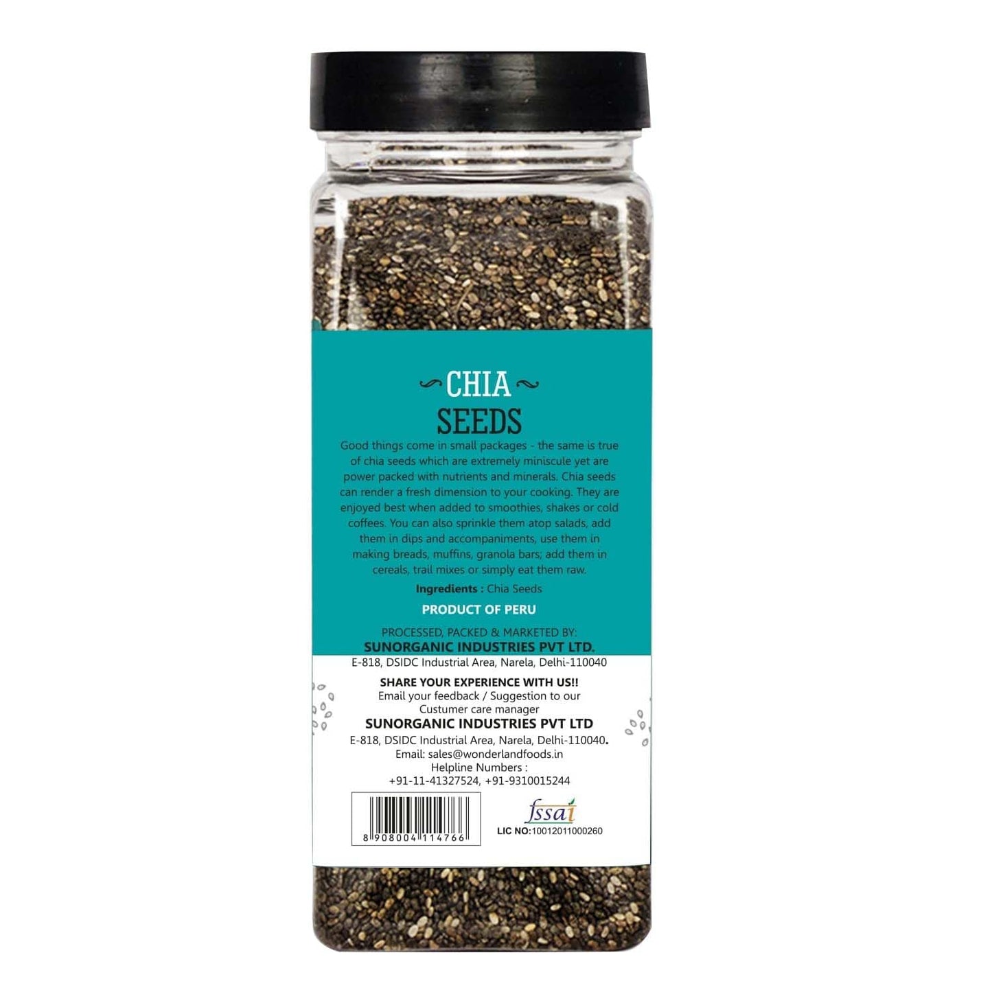 Wonderland Foods Roasted Chia Seeds 1Kg (200G X 5) Pack Of 5 Jar | Rich In Fiber & Omega - 3 | Healthy Sabja Seeds For Weight Ma