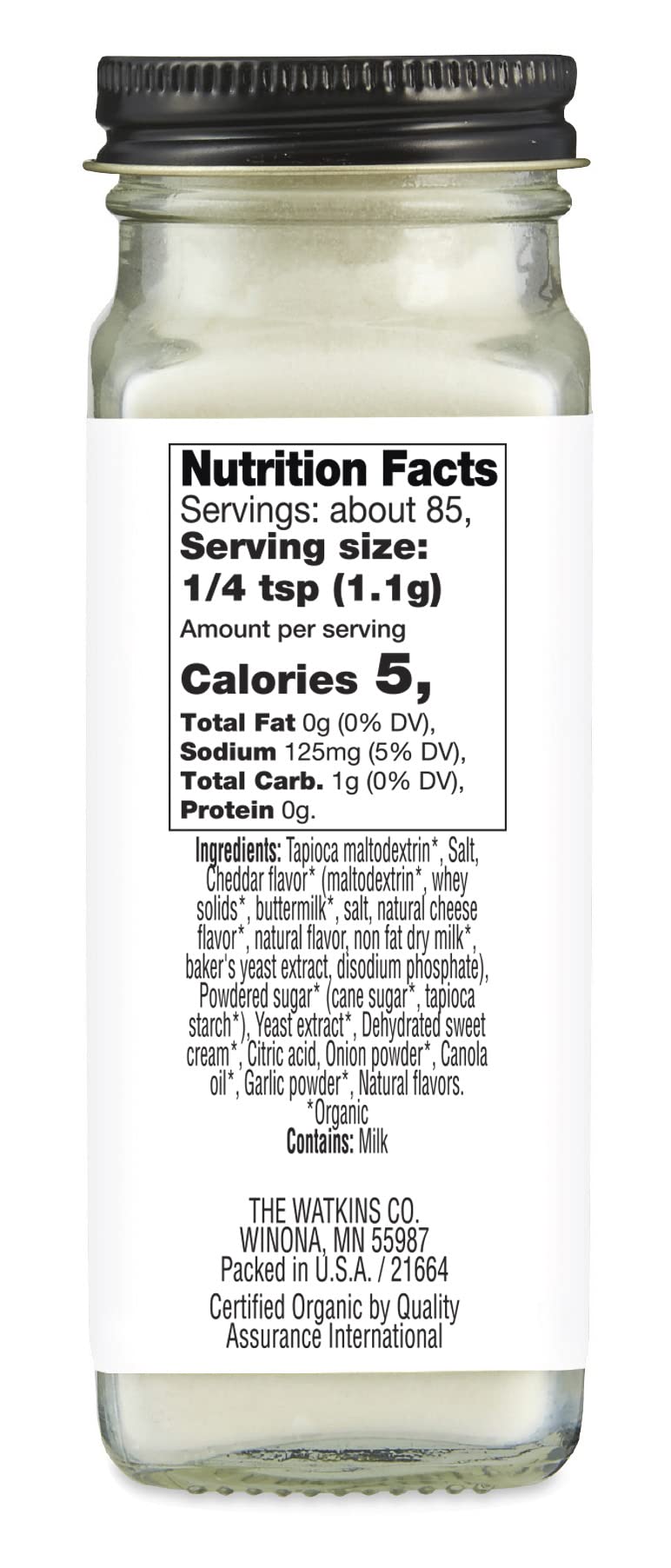 Watkins Gourmet Organic White Cheddar Popcorn Seasoning, 3.3 oz