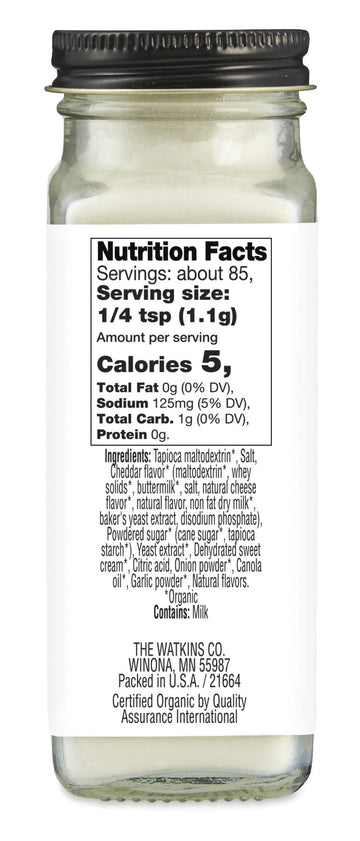 Watkins Gourmet Organic White Cheddar Popcorn Seasoning, 3.3 oz