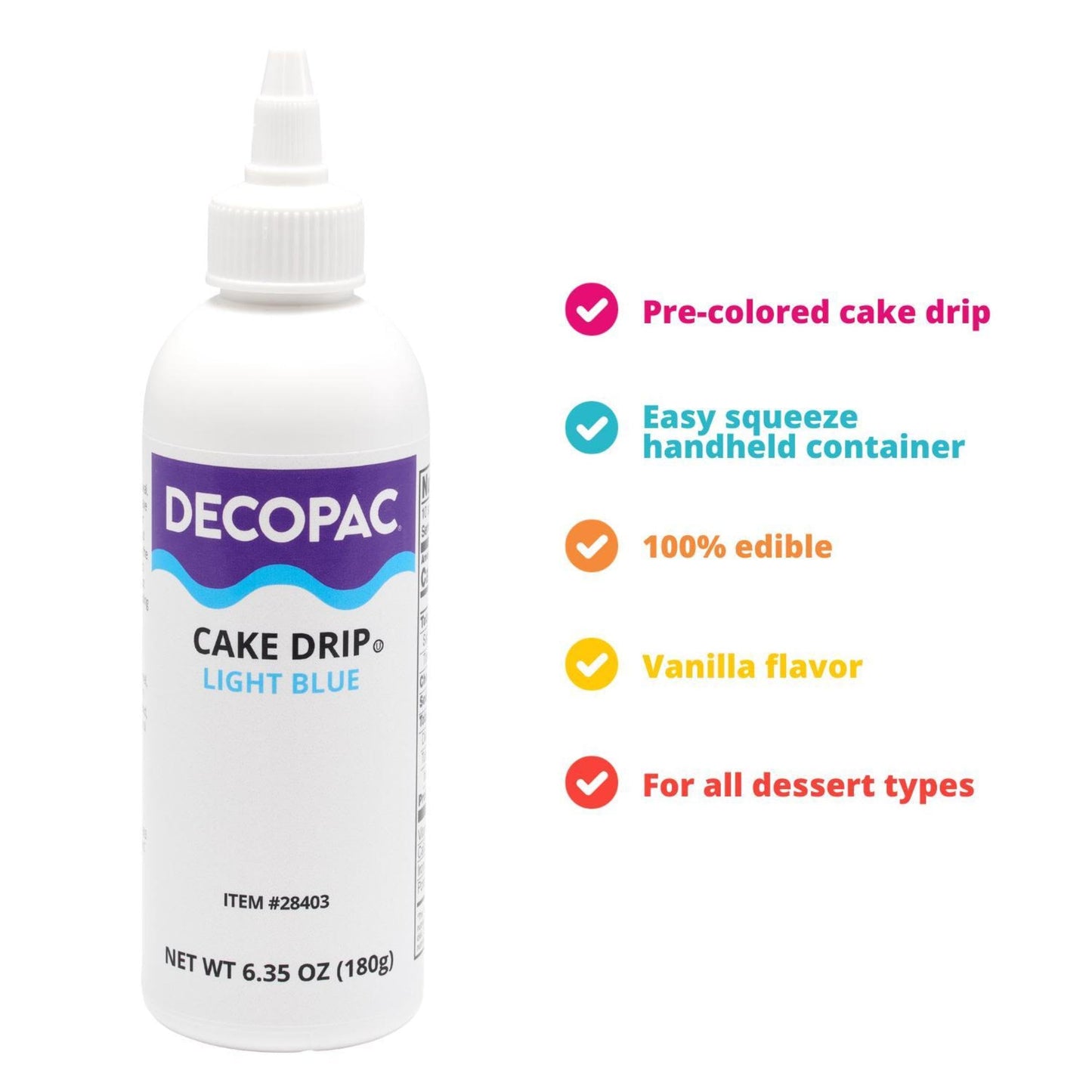 Decopac Cake Drip, Light Blue Color, Vanilla Flavor, Matte Like Chocolate, 6.35 Oz