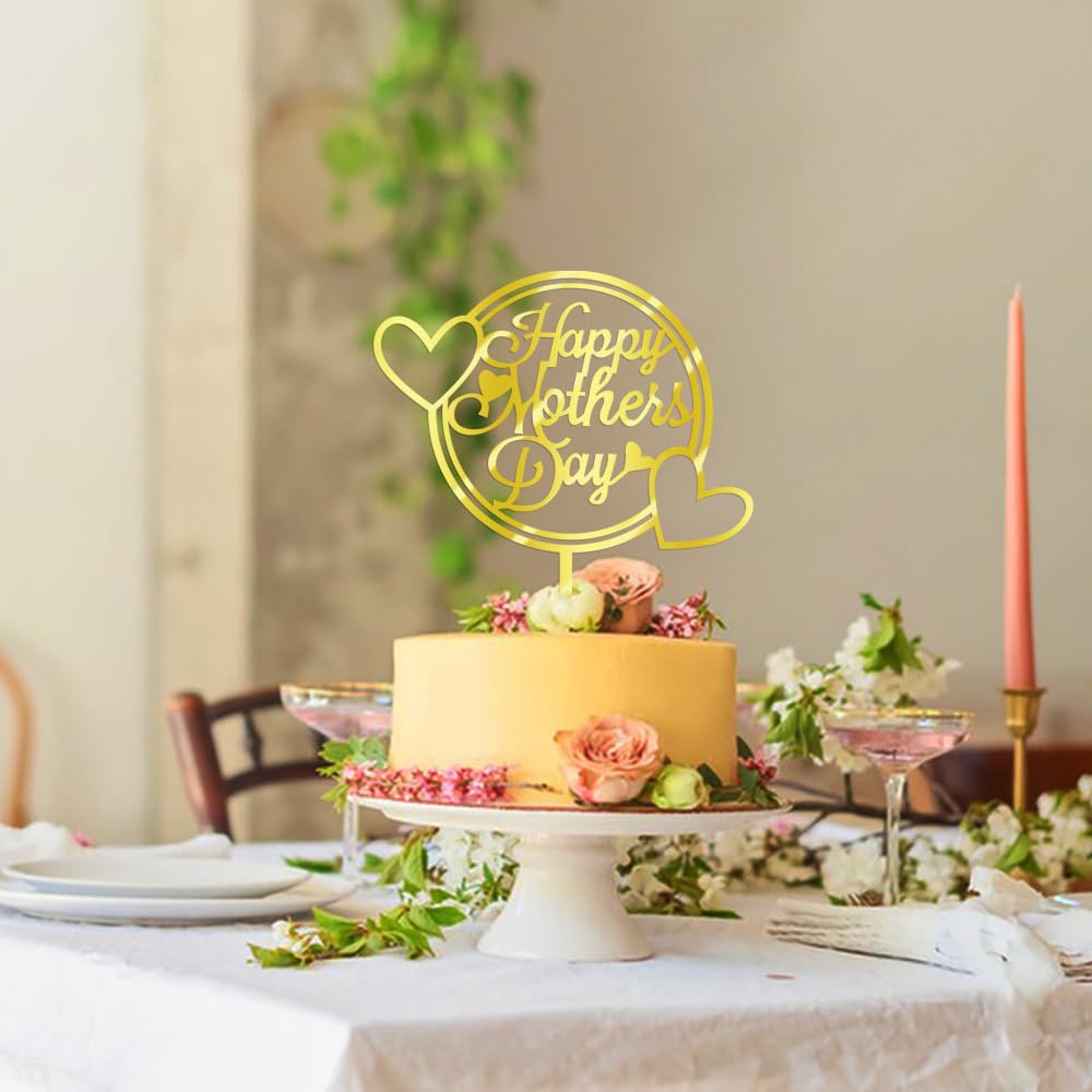 Keoysek Happy Mother'S Day Cake Topper Cake Topper Acrylic Mirror Cake Topper Decorative Party Cake Decoration For Mother'S Day