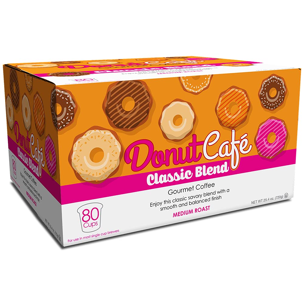 Donut Café - Coffee Gourmet Pods, Classic Blend, Medium Roast – Non-Gmo, Gluten Free – Compatible With Keurig K Cup Malt-Inspired – Smooth & Delicious – 80 Count
