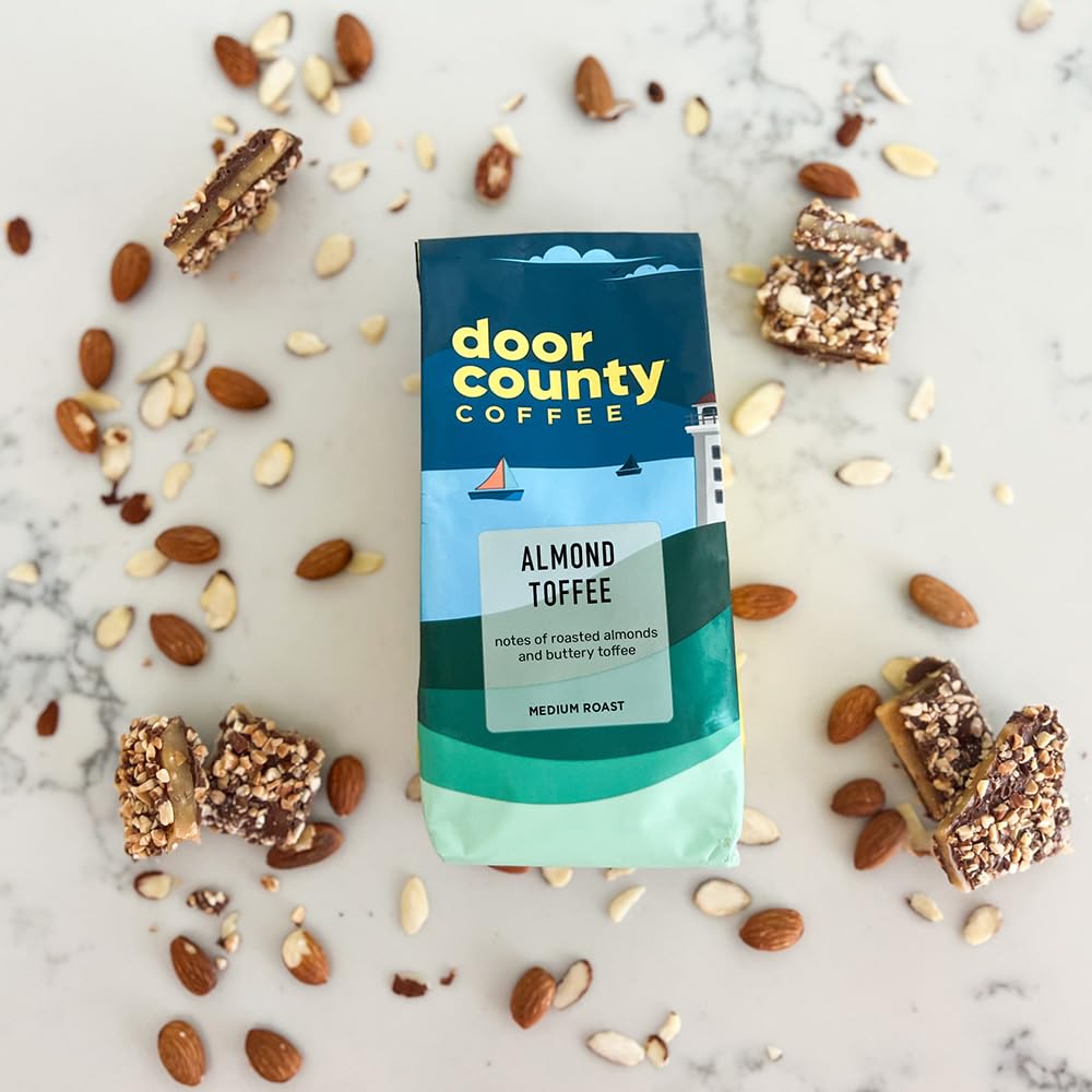 Door County Coffee Almond Toffee Flavored Coffee Whole Bean | 10 Oz Bag | Flavored Whole Bean Coffee Medium Roast | 100% Special