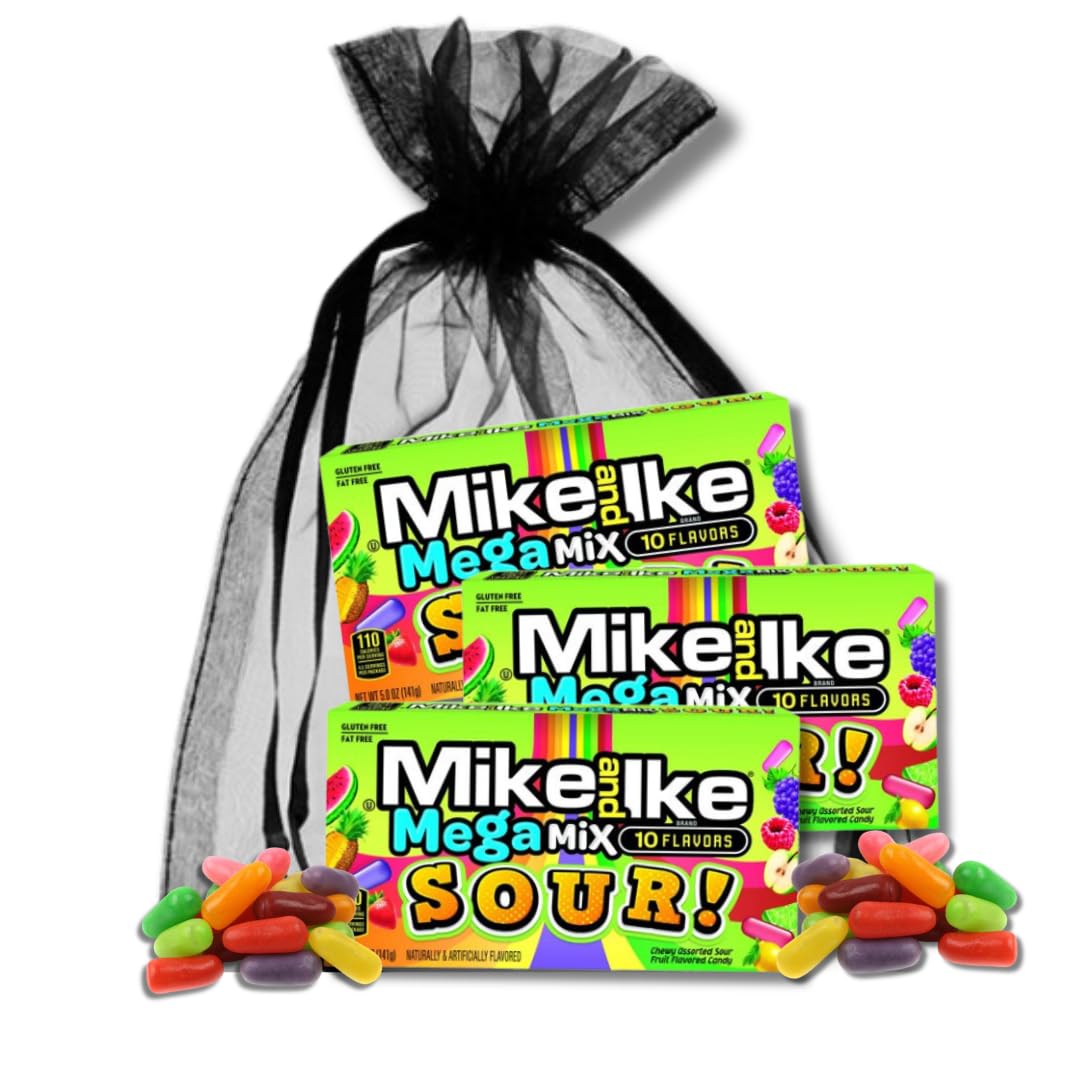 Mike & Ike - Gift Pack of 3, 4.25 oz. Theater Boxes By Lyza's Sweets & Treats (Mega Sour Mix)