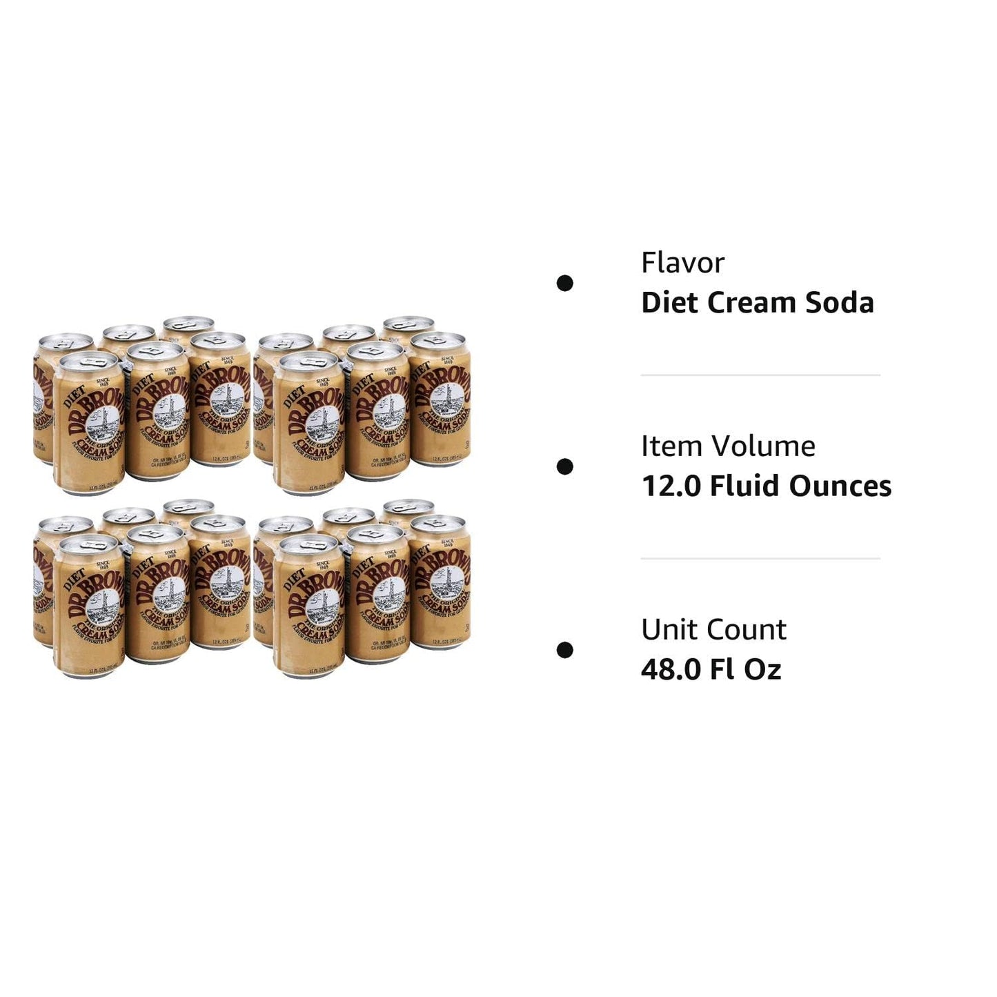 Dr. Browns Cream Soda Diet, 12 Fl Oz, Pack of 4, Light Brown
