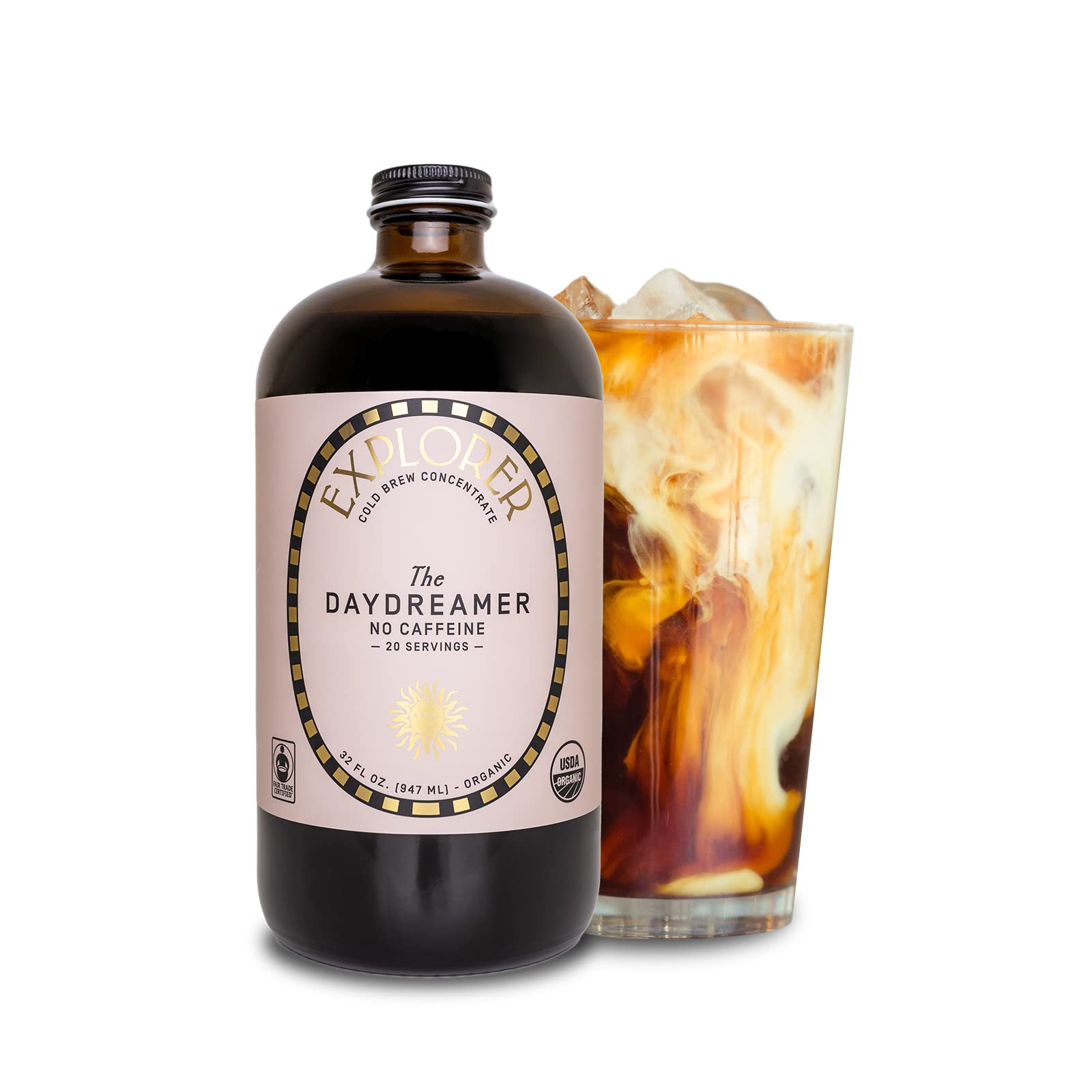 Explorer Cold Brew Organic Liquid Coffee Concentrate, Decaf, 32 fl oz, Makes 20+ Cups, Iced or Hot Drink