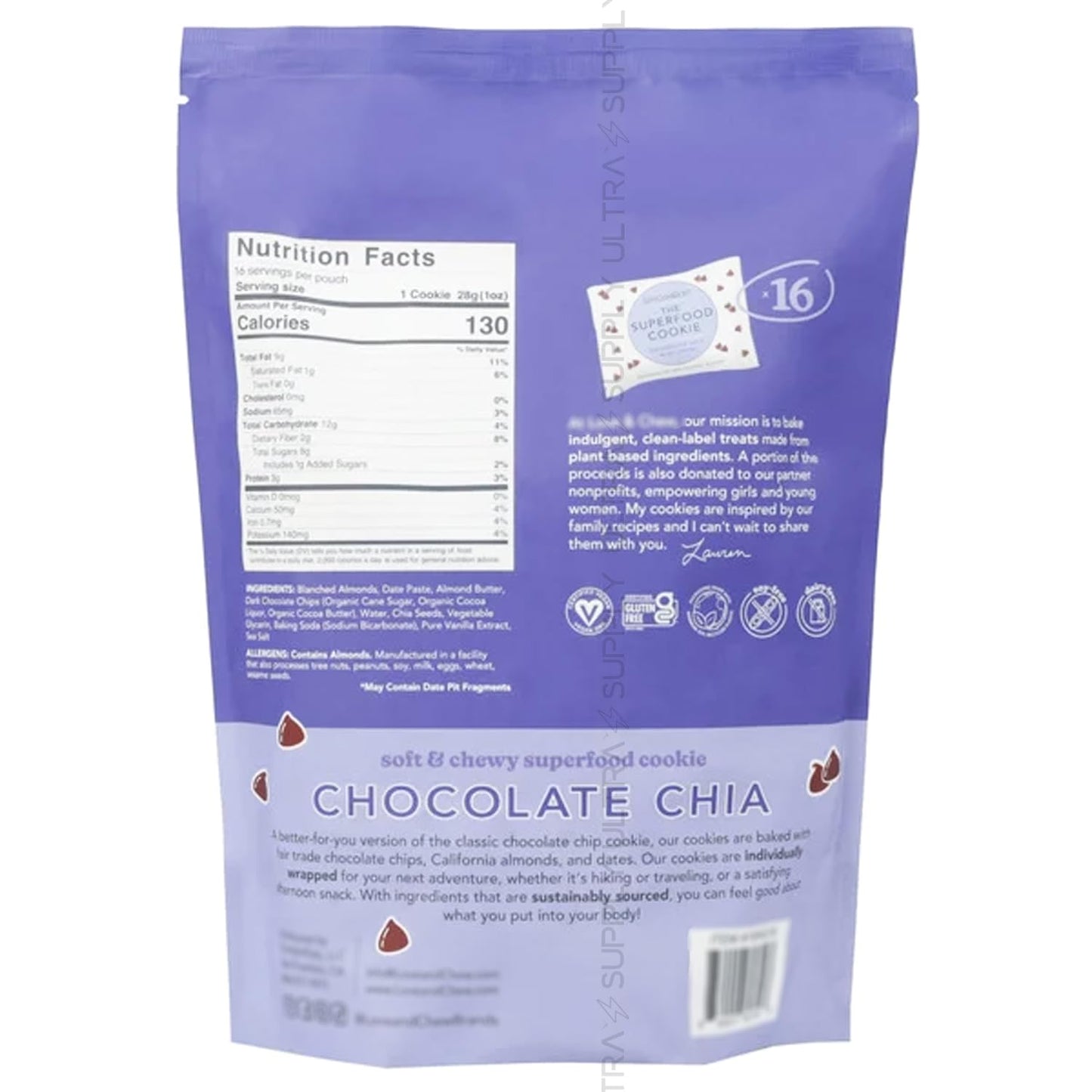 Love Plus Chew Chocolate Chia Cookies (16 Count.) Soft & Chewy Superfood Cookie - Plant-Based, Vegan, Gluten-Free, Individually
