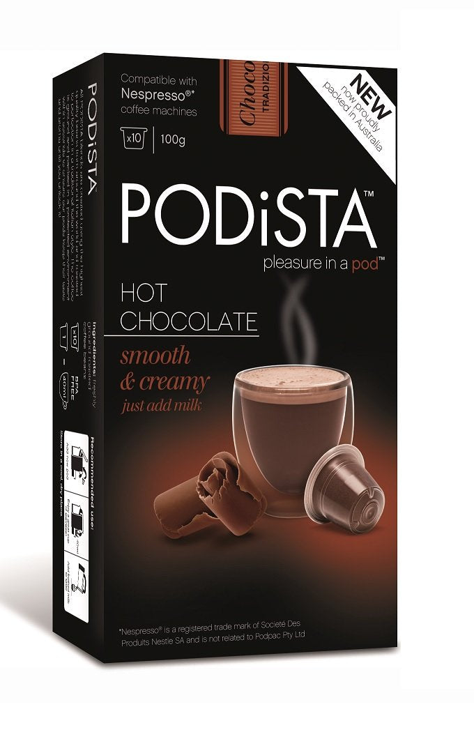 Podista Hot Chocolate Nespresso Compatible compact pieces - Smooth & Creamy - 40 Pods (4 Boxes) - 10 Count Each