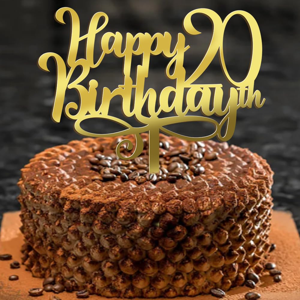 Ruscalin Acrylic Gold Happy 20Th Birthday Cake Topper,20 Birthday Party Cake Decorations