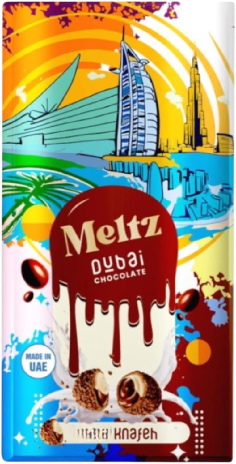 Meltz Pistachio Chocolate Bar 192g - Filled with Creamy Kataifi - elegant Milk Chocolate, Individually Wrapped, Brown
