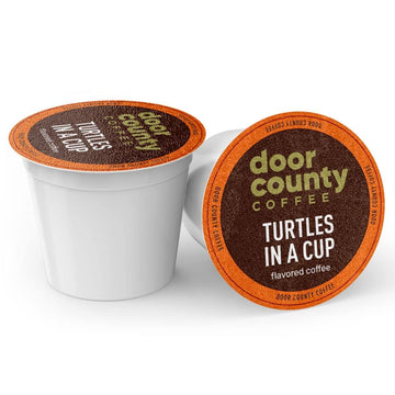 Door County Coffee Turtles In A Cup Flavored Coffee Ground | 10 Count Single Serve Cups | Medium Roast | 100% Specialty Arabica