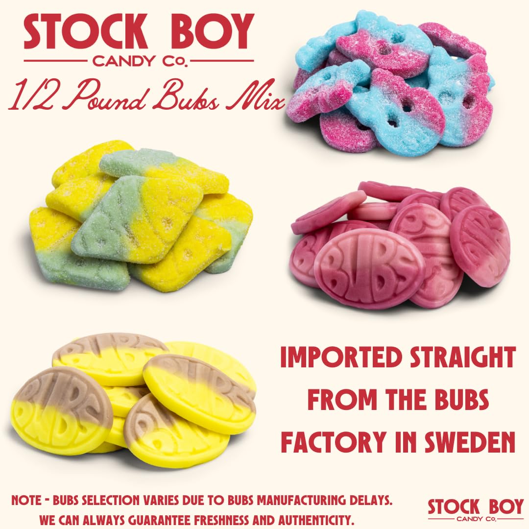 Bubs Swedish Godis Candy  1/2 Pound Mix  Sweet and Sour  Swedish  Vegan  Stock Boy Candy Co.  Imported Fresh from Sweden