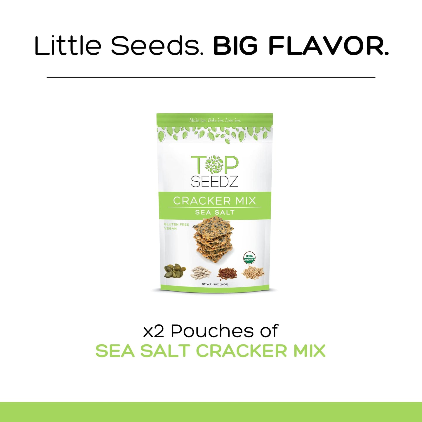 Top Seedz Organic Gluten Free Sea Salt Seed  ers Mix, 2-Pack, 12 Ounces, Vegan, Plant-Based Protein, Sunflower, Flax, Sesame, Pumpkin Seed