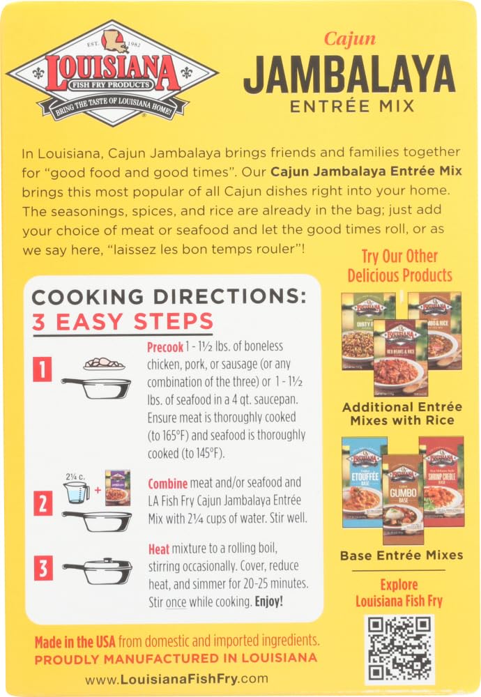 Louisiana Fish Fry Mix Jambalaya, 7.5 oz - Authentic Cajun Flavor, Easy Meal Preparation, Perfect for Family Dinners