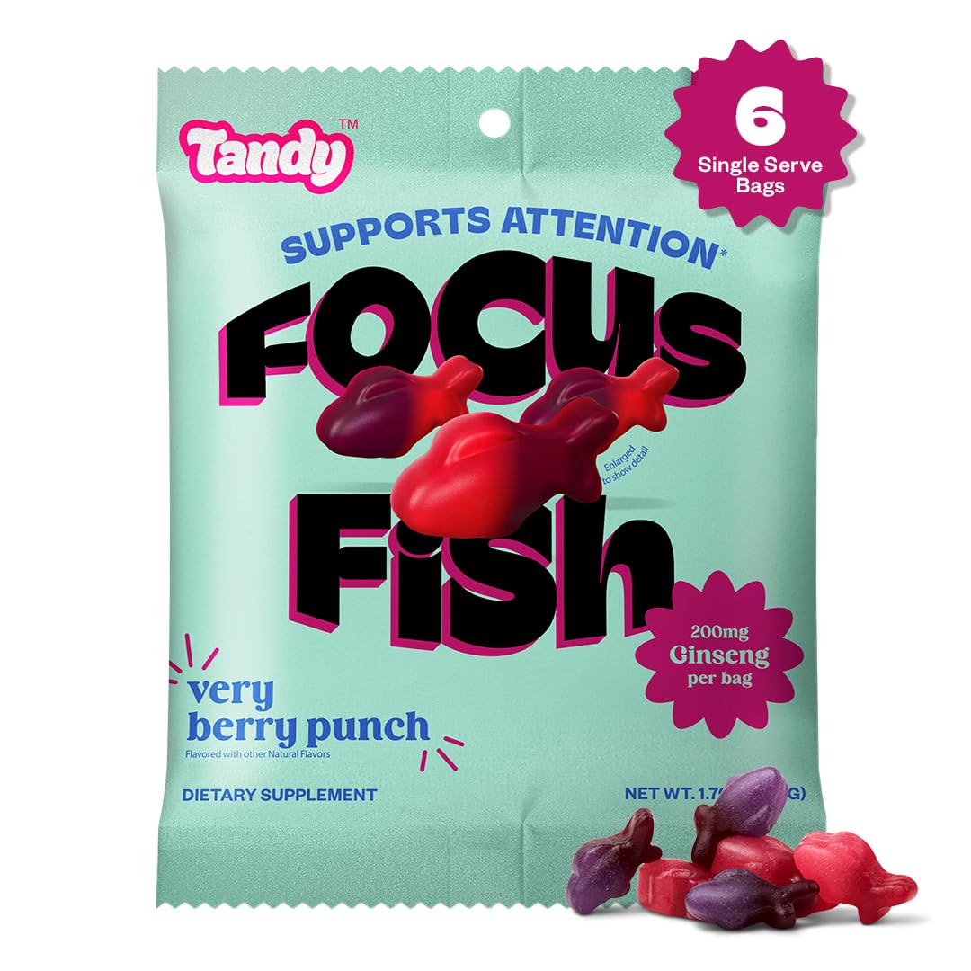 Tandy Focus Fish American Ginseng Gummies I Memory, Attention & Focus Gummies with Very Berry Punch Flavor I Gluten-Free Fast-Ac