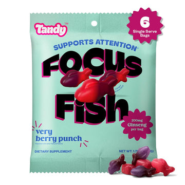 Tandy Focus Fish American Ginseng Gummies I Memory, Attention & Focus Gummies with Very Berry Punch Flavor I Gluten-Free Fast-Ac