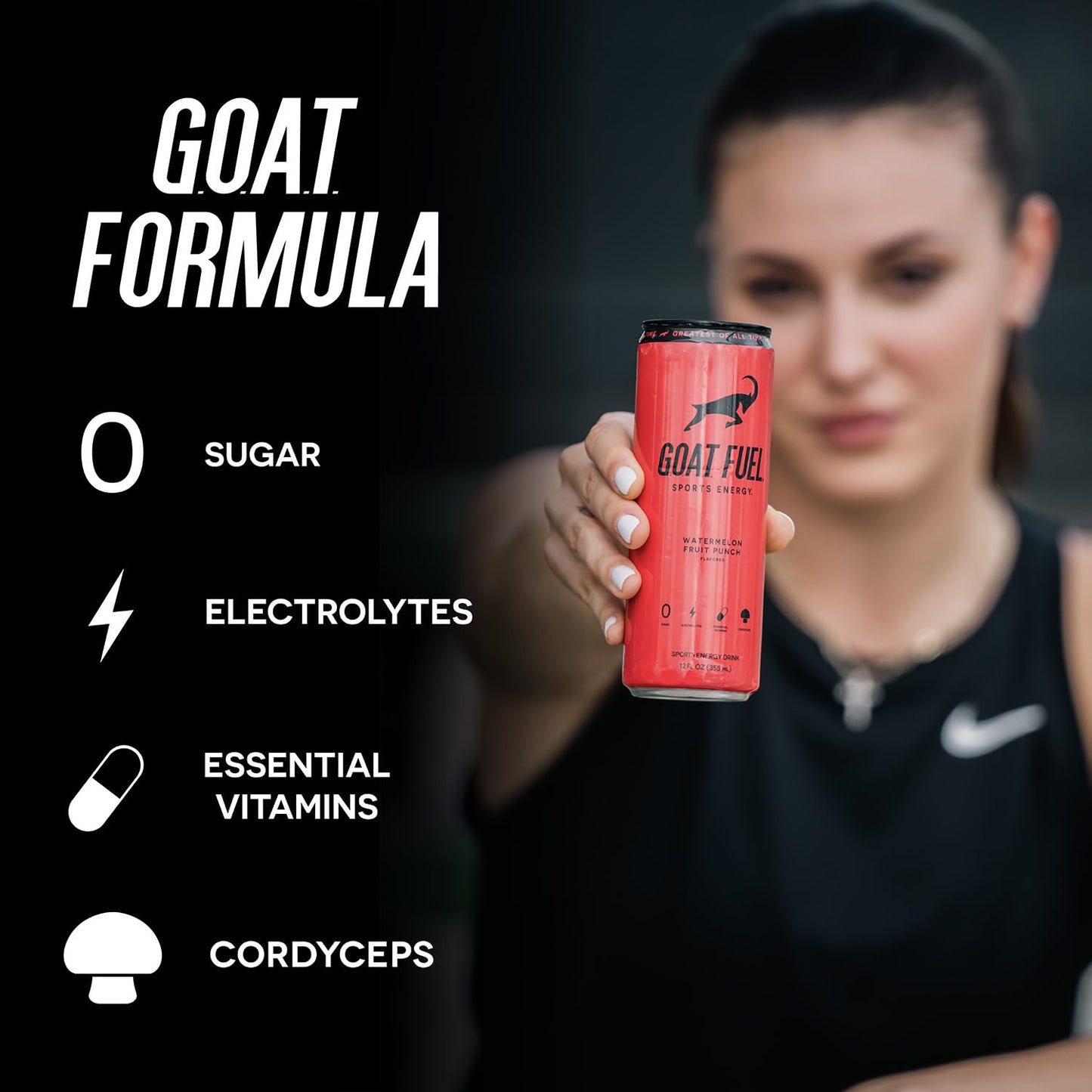 G.O.A.T. Fuel Energy Drink - Natural Caffeine, Electrolytes, BCAAs, Light Carbonation, 12 Pack, 12 Fl Oz, Watermelon Fruit Punch