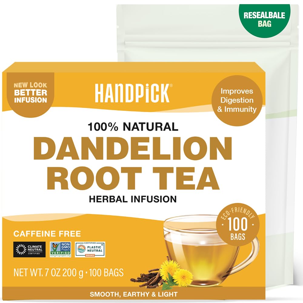 HANDPICK Dandelion Root Tea Bags - Natural Herbal Tea, Caffeine-Free, 100 Count