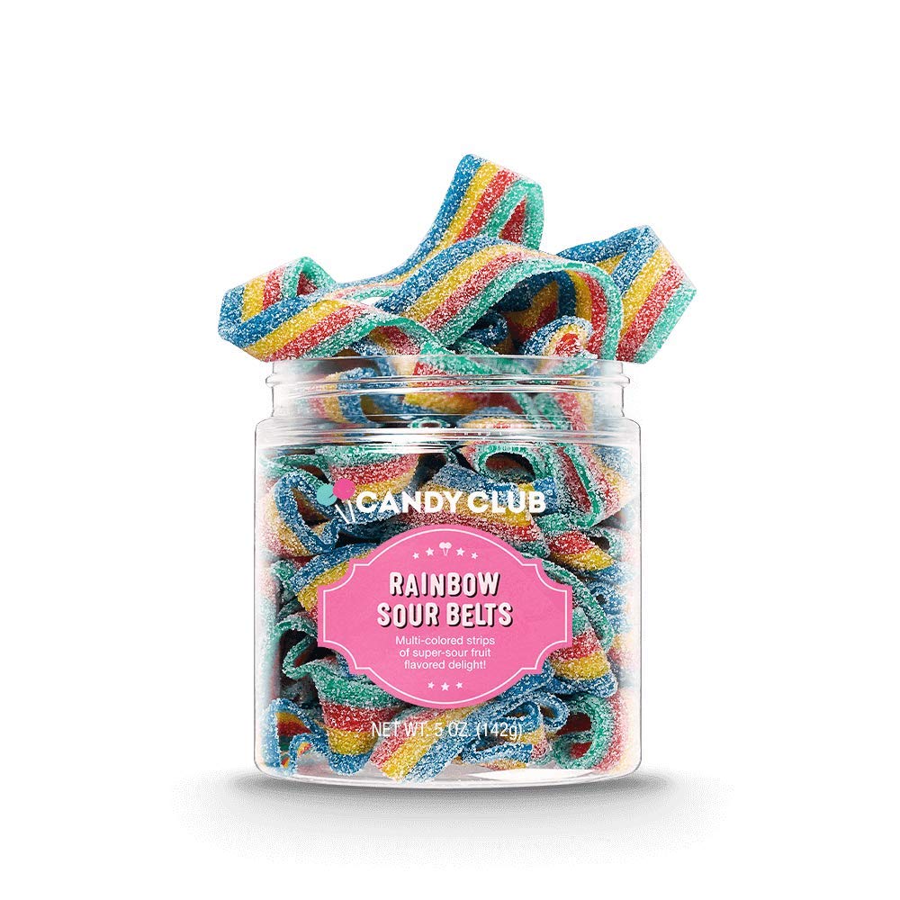 Candy Club Gourmet Gummy Rainbow Sour Belts, Vegan, Sweet and Chewy Fruit Strips for Gifts, Parties, Snacks, Candy Buffets, etc.
