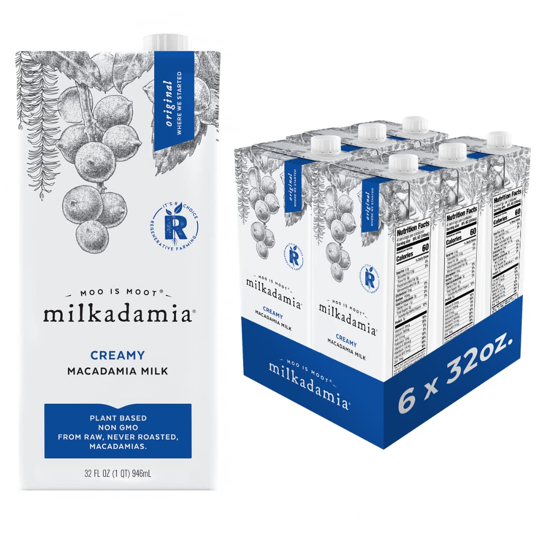 milkadamia Macadamia Milk - Creamy - 32 Fl Oz (Pack of 6) - Lactose Free, Vegan, Shelf Stable, Plant Based, Non Dairy, Dairy Fre