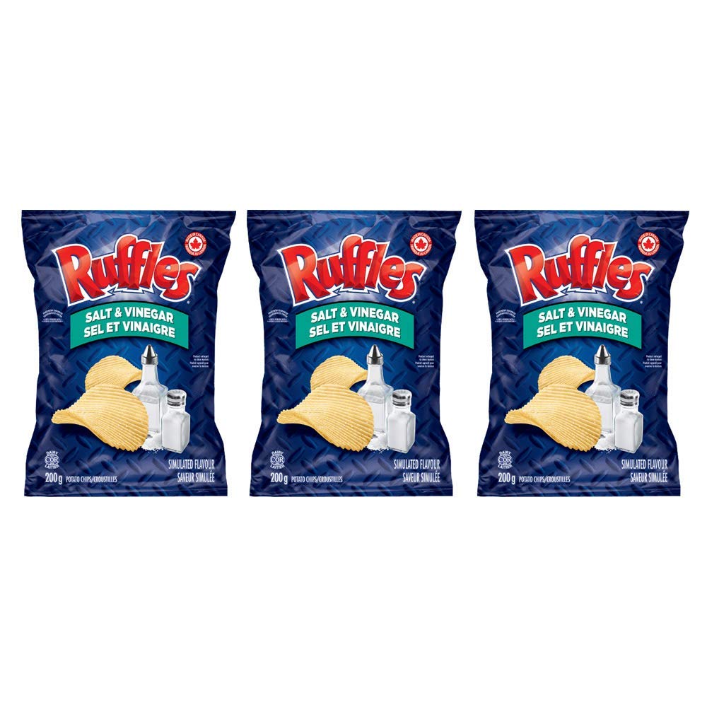 Ruffles Salt & Vinegar Potato Chips 200G/7.05Oz, 3-Pack {Imported From Canada}