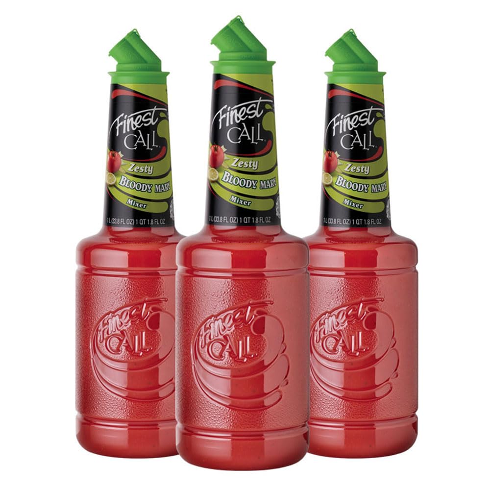 Finest Call Premium Zesty Bloody Mary Mix, Pack of 3, 1 Liter Bottles (33.8 Fl Oz)