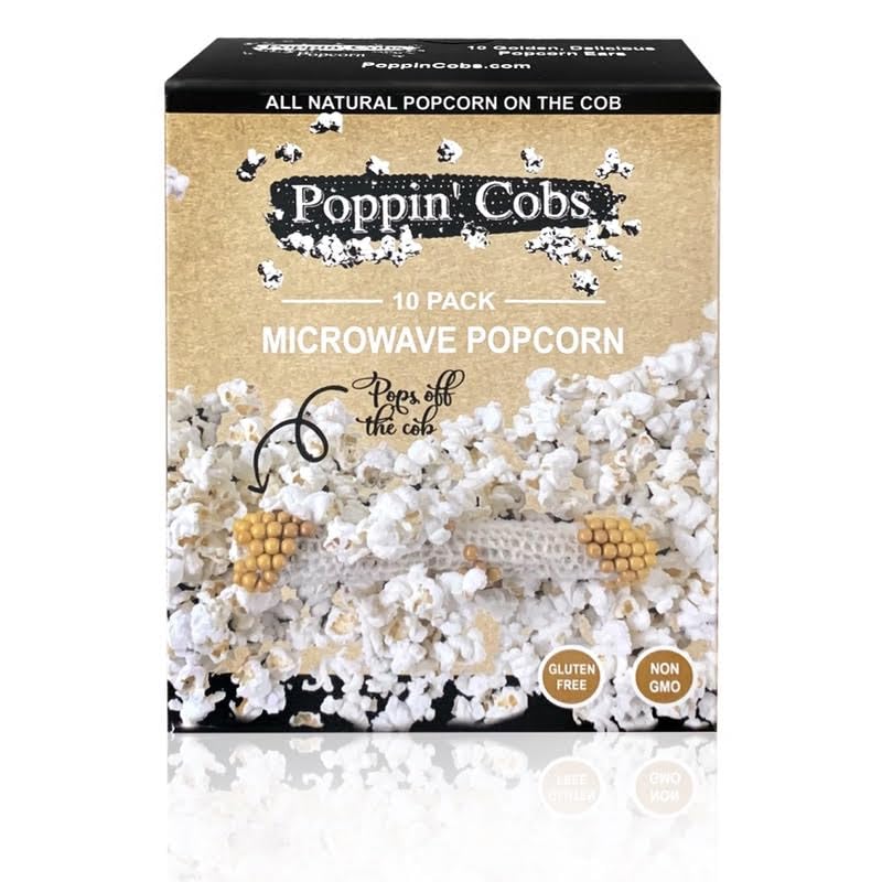 Microwave Popcorn On The Cob (10 Count), Poppin' Cobs Popcorn, 10 Individually Wrapped Popcorn Cobs W/Bags, Gluten Free And Non-
