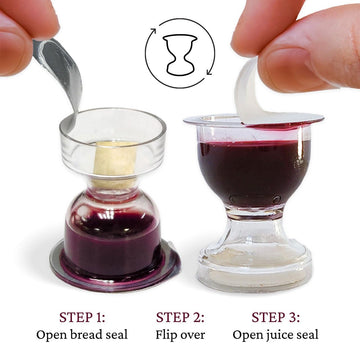 TrueVine Chalice Communion Cups and Wafer Set - 25 Count - Clear Plastic - Prefilled with Unleavened Bread & G  Juice
