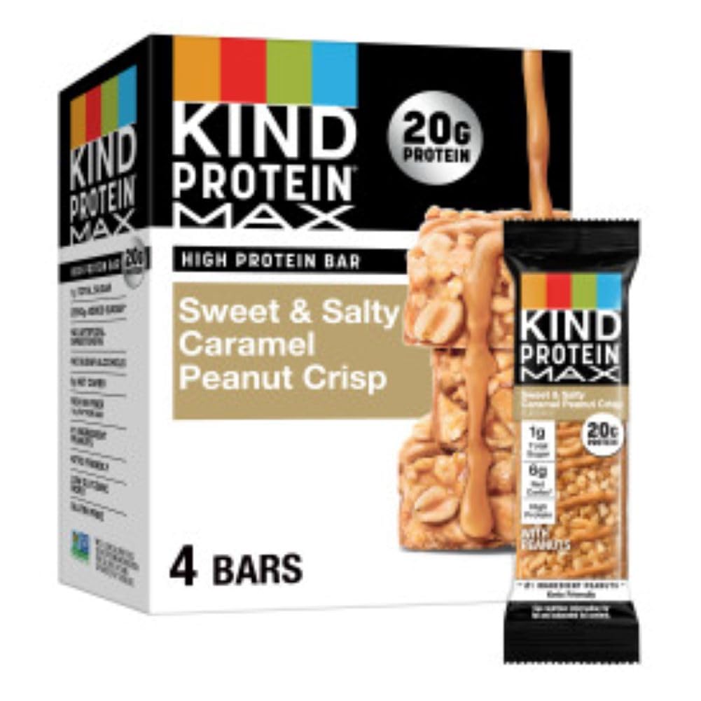 KIND Protein MAX Snack Bars, 20g Protein, Keto Friendly, 1g Sugar, Gluten Free, 4 Count Box, Brown, Model 66913