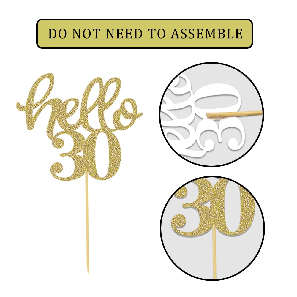 24 Pcs Gold Glitter 30Th Birthday Cupcake Toppers For 30Th Anniversary Birthday Party Wedding Party Decorations