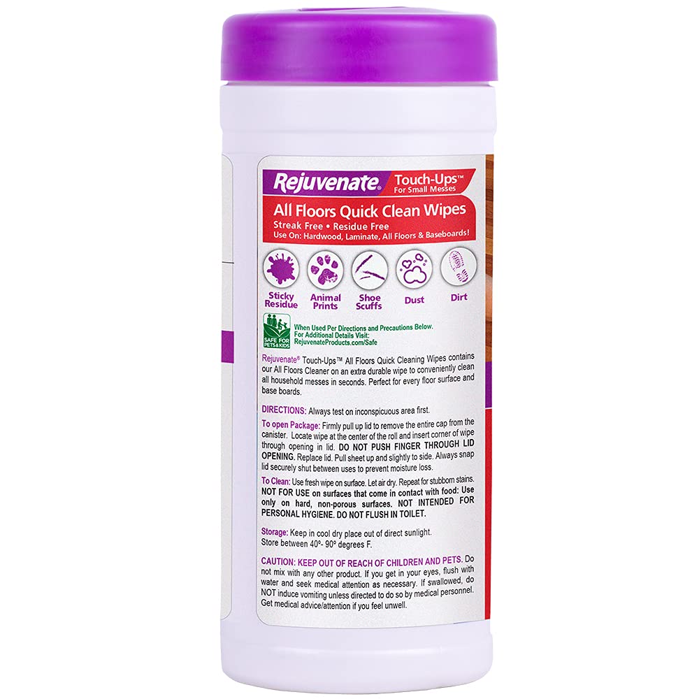 Rejuvenate All Floors Quick Clean Wipes 30 Large Floor Cleaning Wet Wipes Streak-Free Residue-Free Non-Greasy