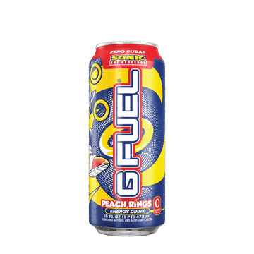 G Fuel Energy Drink, Peach Ring Candy, Sugar Free, 300mg Caffeine, 16 oz Cans, Pack of 12, Blue, Model: bcg-612
