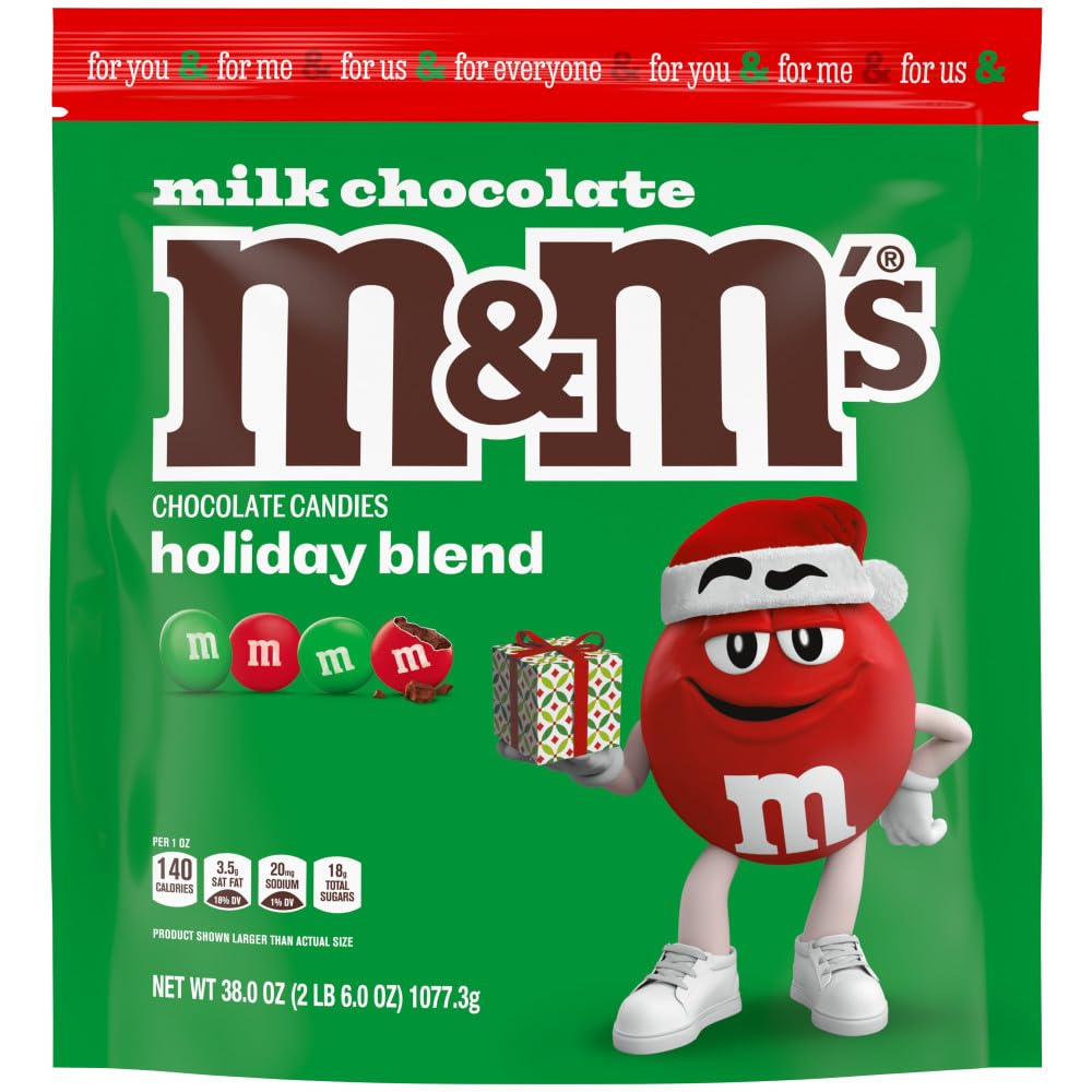 M&MS Milk Chocolate Red & Green Christmas Candy Bulk Assortment  Bulk Christmas Candy 38 oz Resealable Bag