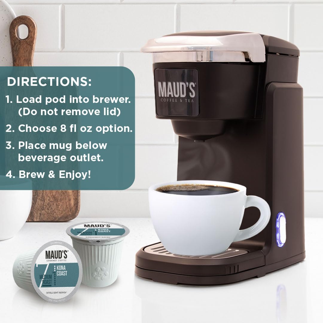 Mauds Kona Coffee Pods  50ct  Medium Roast Coffee in Recyclable Single Serve Pods - 100% Arabica Coffee  Compatible with Keurig K Cups Maker