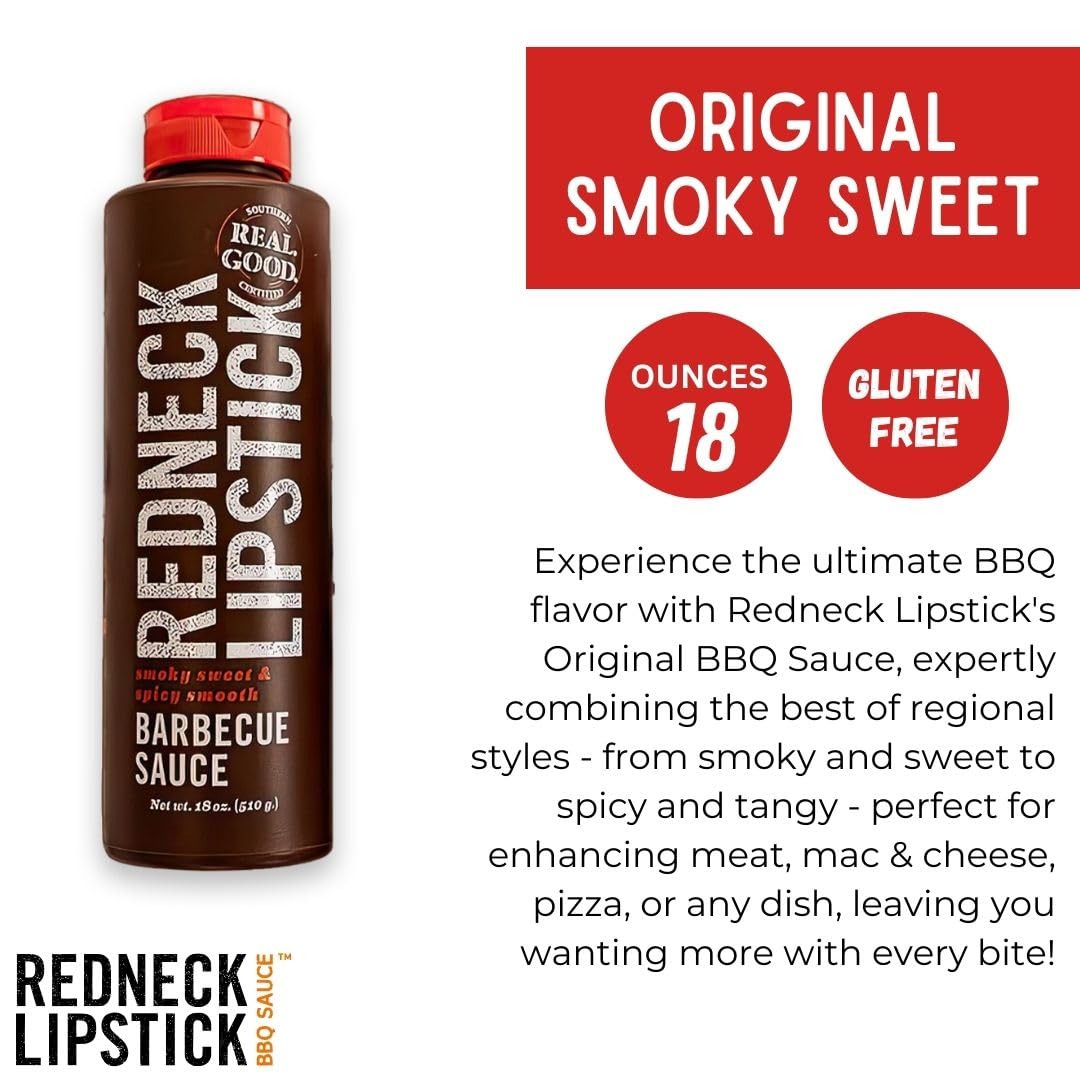 Redneck Lipstick BBQ Sauce, Smoky Sweet and Spicy, 18 oz (1 Pack)