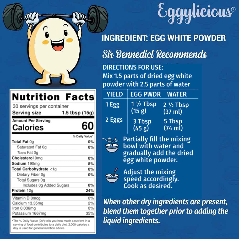 Eggylicious Egg White (Albumin) Powder, Dried Natural Protein Powder, Made From Fresh Eggs, Pasteurized,Non-Gmo, No Additives, Used For Baking Icing,1Lbs(16Oz)