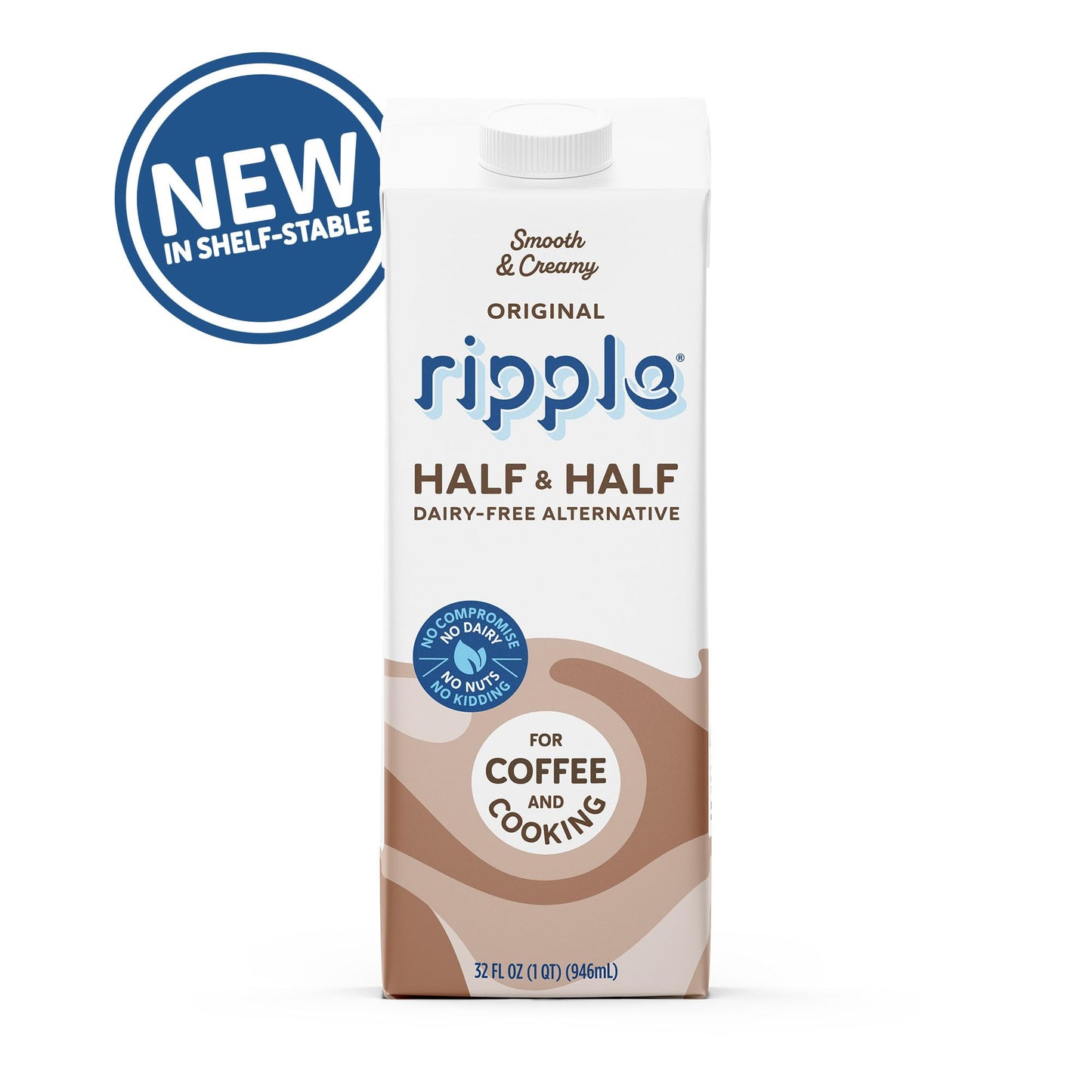 Ripple 32 oz Plant Based Milk 8g of Quality Sourced Pea Protein  Calcium Rich | Shelf Stable | Vegan & Non GMO Certified | Dairy  Soy  Nut  Gluten  & Lactose Free (Pack of 6) (32 Fl Oz (Pack of 6)  Half & Half)