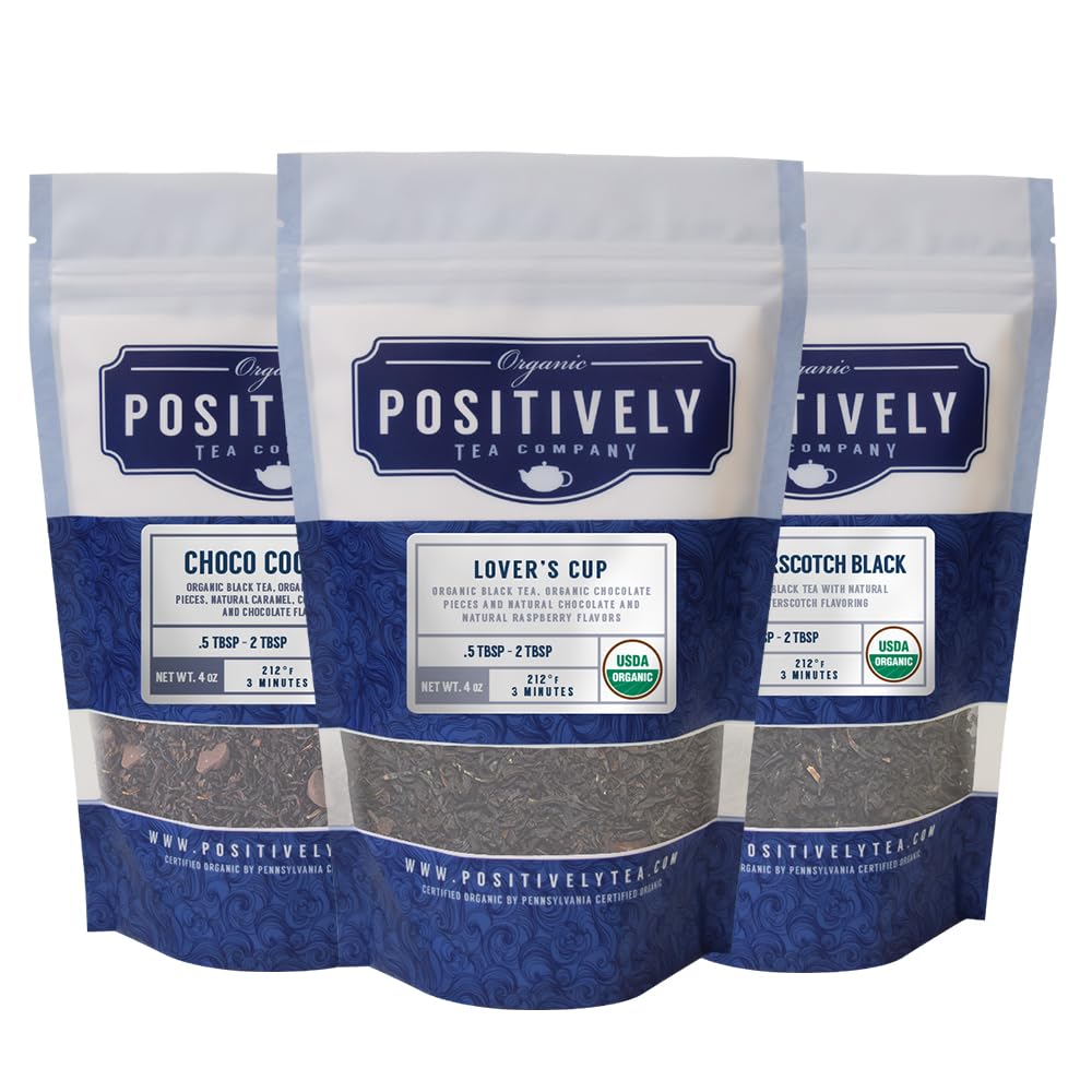Organic Positively Tea Company Dessert Tea Sampler, Loose Leaf, 4 Ounce, Pack of 3