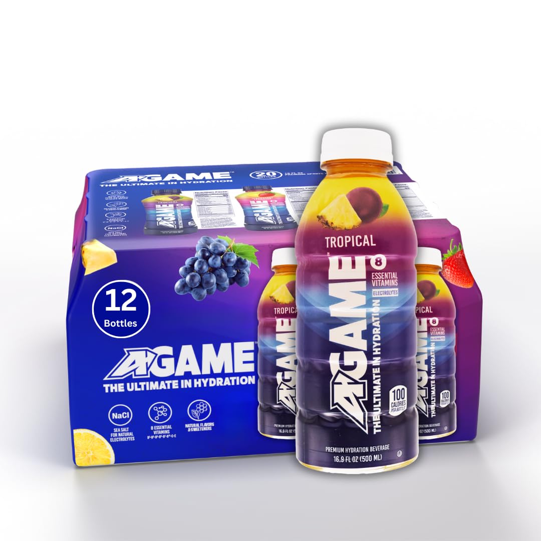 A-GAME Sports Drink, Tropical, The Ultimate Hydration Sports Beverage for Athletes, 8 Essential Vitamins including B, C, & E plu