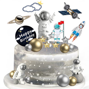 22 Pcs Space Cake Topper,Outer Space Cupcake Toppers Astronaut Figurine Birthday Space Themed Party Decorations Supplies Planet